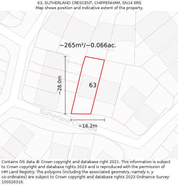 63, SUTHERLAND CRESCENT, CHIPPENHAM, SN14 6RS: Plot and title map