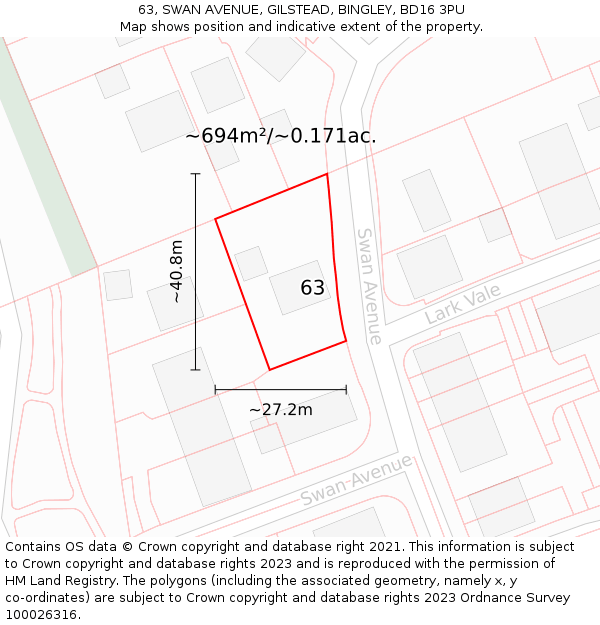 63, SWAN AVENUE, GILSTEAD, BINGLEY, BD16 3PU: Plot and title map