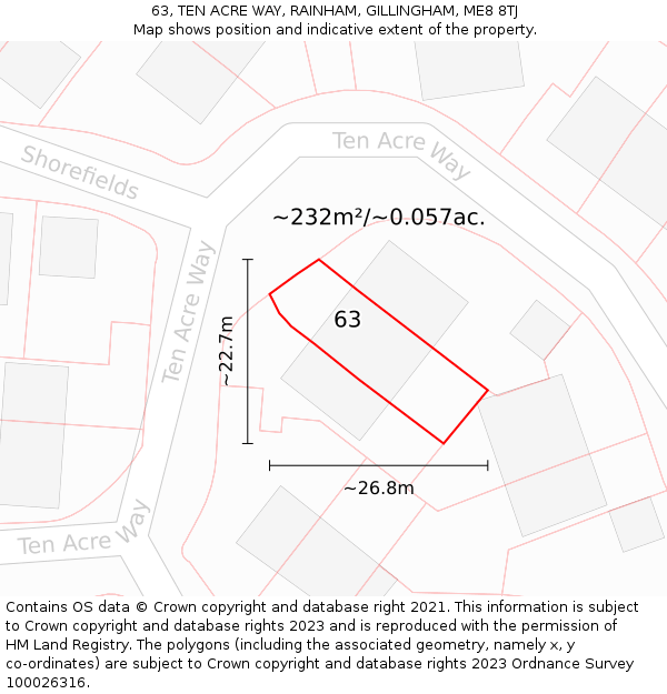 63, TEN ACRE WAY, RAINHAM, GILLINGHAM, ME8 8TJ: Plot and title map