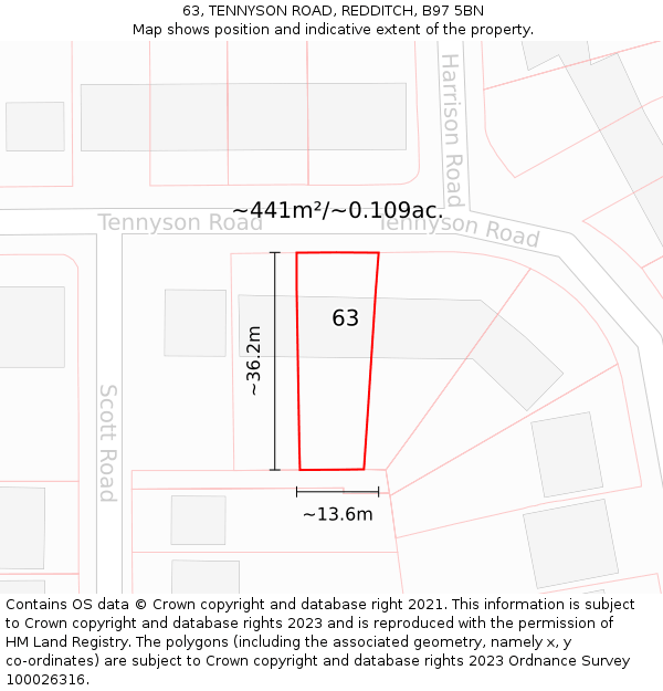 63, TENNYSON ROAD, REDDITCH, B97 5BN: Plot and title map