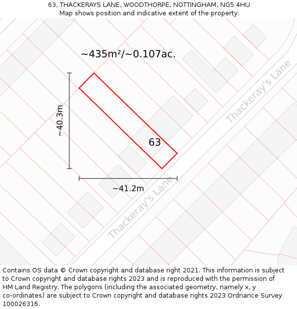 63, THACKERAYS LANE, WOODTHORPE, NOTTINGHAM, NG5 4HU: Plot and title map