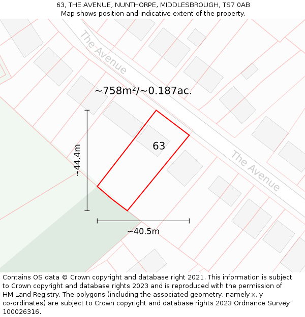 63, THE AVENUE, NUNTHORPE, MIDDLESBROUGH, TS7 0AB: Plot and title map