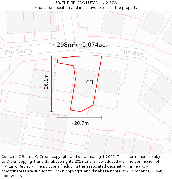 63, THE BELFRY, LUTON, LU2 7GA: Plot and title map