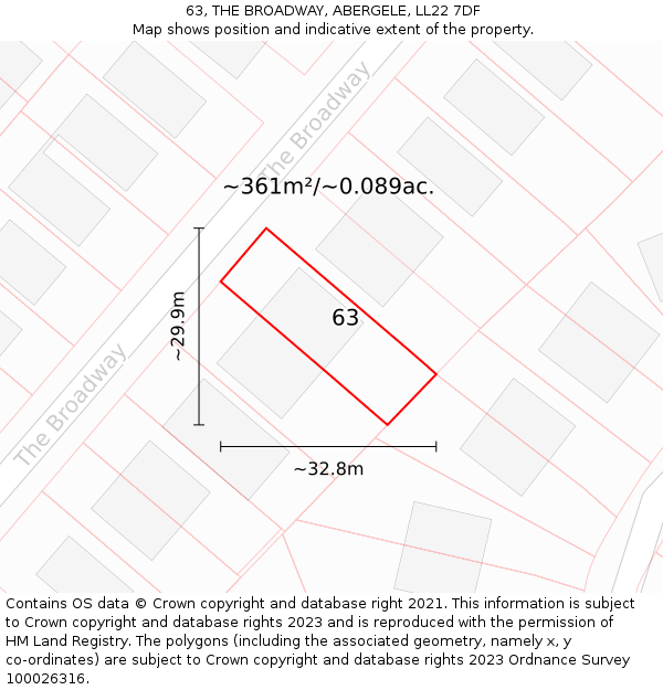 63, THE BROADWAY, ABERGELE, LL22 7DF: Plot and title map