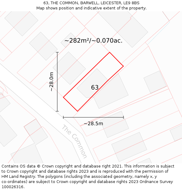 63, THE COMMON, BARWELL, LEICESTER, LE9 8BS: Plot and title map