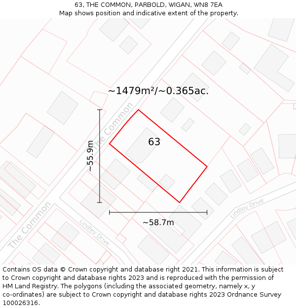 63, THE COMMON, PARBOLD, WIGAN, WN8 7EA: Plot and title map