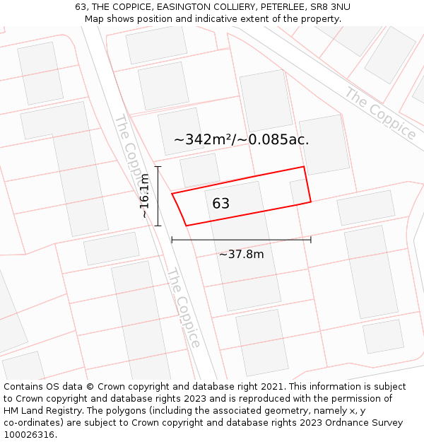 63, THE COPPICE, EASINGTON COLLIERY, PETERLEE, SR8 3NU: Plot and title map