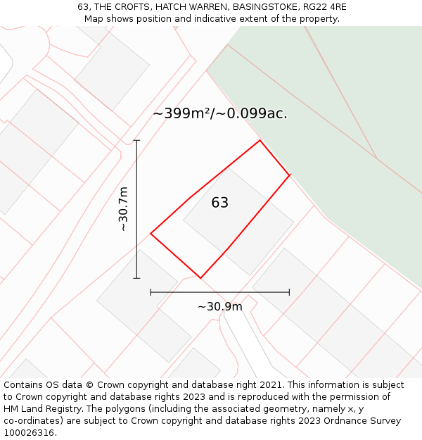 63, THE CROFTS, HATCH WARREN, BASINGSTOKE, RG22 4RE: Plot and title map