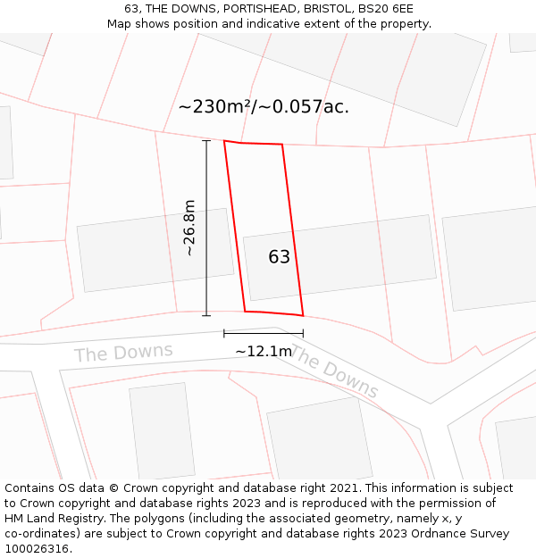 63, THE DOWNS, PORTISHEAD, BRISTOL, BS20 6EE: Plot and title map