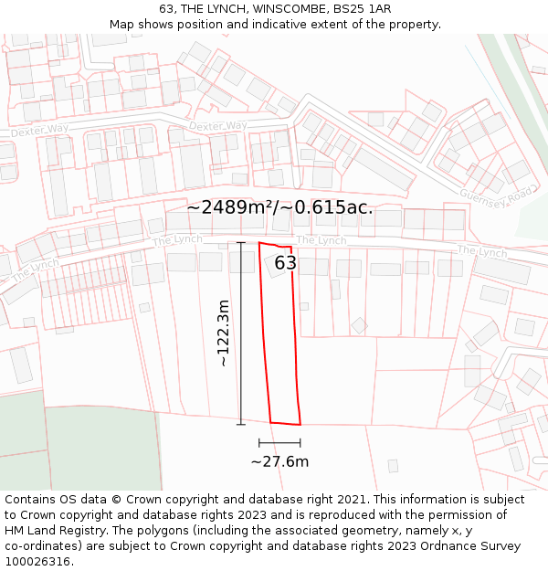 63, THE LYNCH, WINSCOMBE, BS25 1AR: Plot and title map