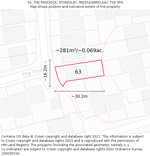 63, THE PADDOCK, STOKESLEY, MIDDLESBROUGH, TS9 5PN: Plot and title map