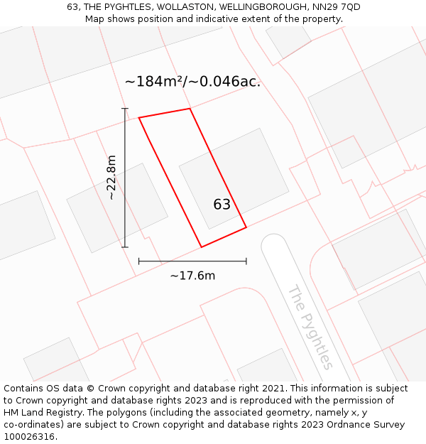 63, THE PYGHTLES, WOLLASTON, WELLINGBOROUGH, NN29 7QD: Plot and title map