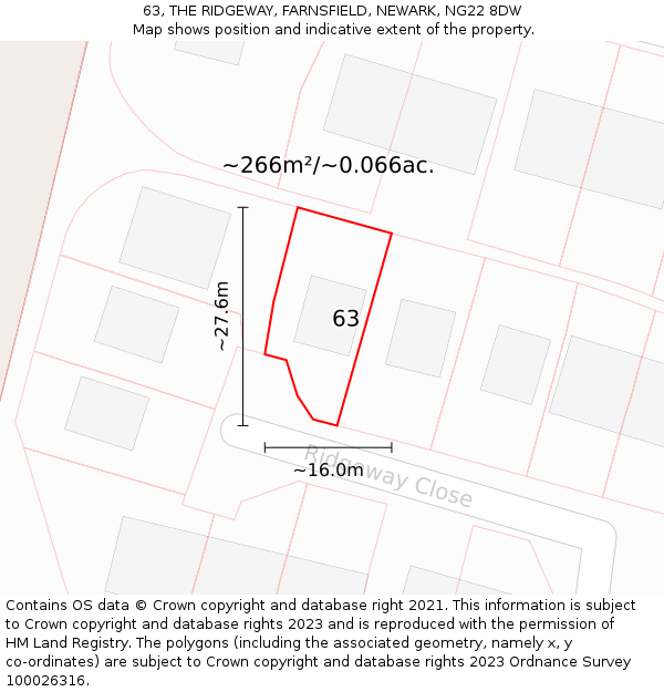 63, THE RIDGEWAY, FARNSFIELD, NEWARK, NG22 8DW: Plot and title map