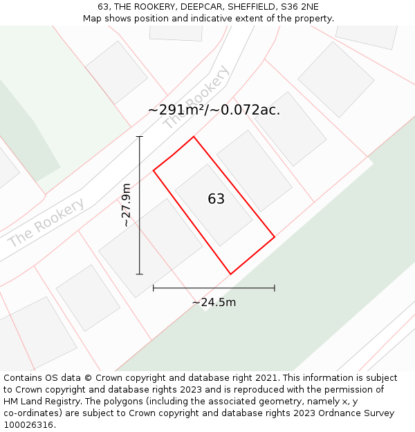 63, THE ROOKERY, DEEPCAR, SHEFFIELD, S36 2NE: Plot and title map