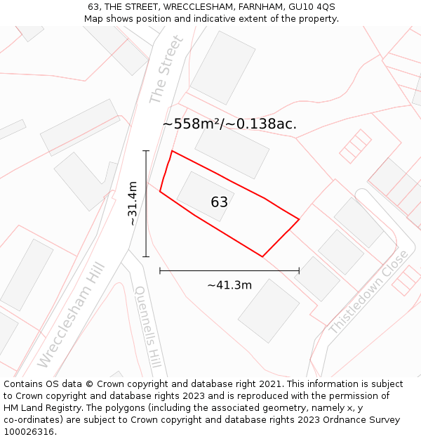 63, THE STREET, WRECCLESHAM, FARNHAM, GU10 4QS: Plot and title map