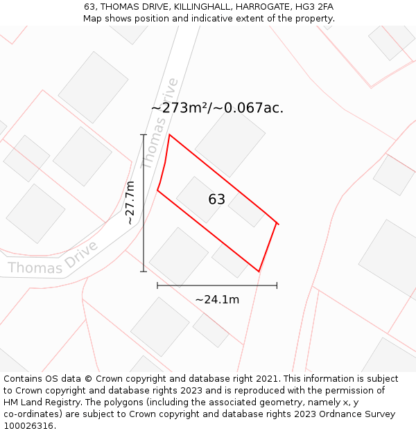 63, THOMAS DRIVE, KILLINGHALL, HARROGATE, HG3 2FA: Plot and title map