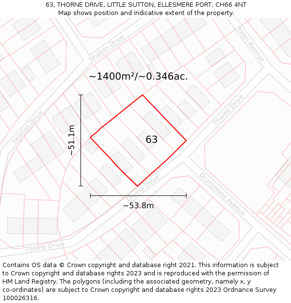 63, THORNE DRIVE, LITTLE SUTTON, ELLESMERE PORT, CH66 4NT: Plot and title map