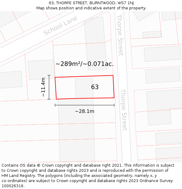 63, THORPE STREET, BURNTWOOD, WS7 1NJ: Plot and title map