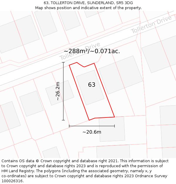 63, TOLLERTON DRIVE, SUNDERLAND, SR5 3DG: Plot and title map
