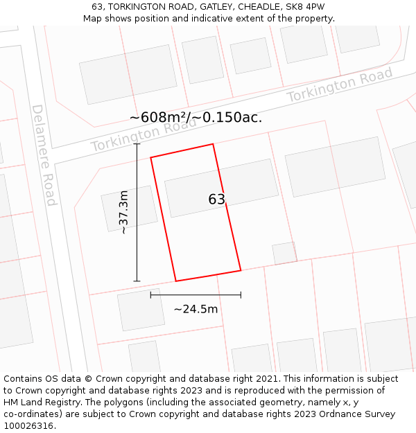 63, TORKINGTON ROAD, GATLEY, CHEADLE, SK8 4PW: Plot and title map