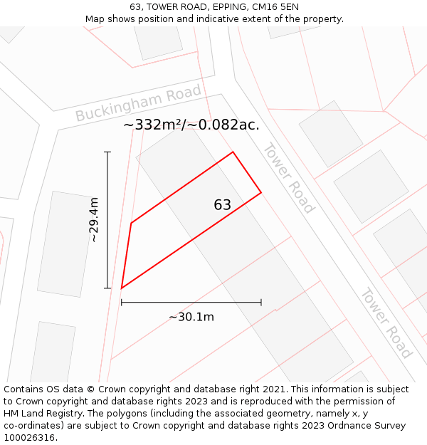 63, TOWER ROAD, EPPING, CM16 5EN: Plot and title map
