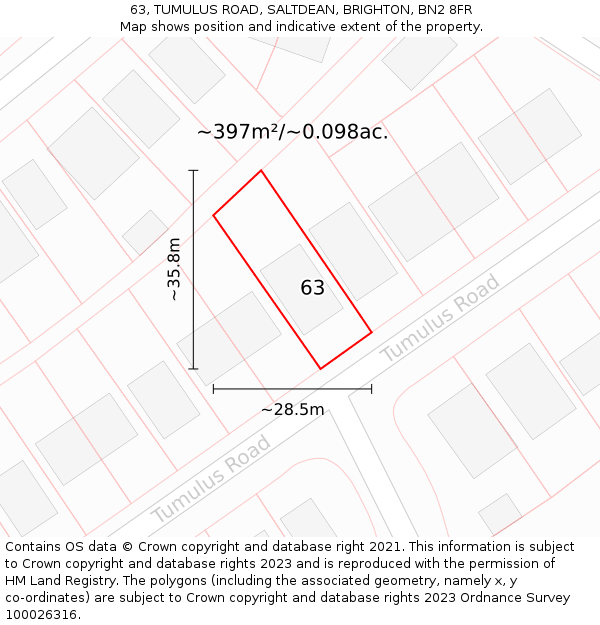 63, TUMULUS ROAD, SALTDEAN, BRIGHTON, BN2 8FR: Plot and title map