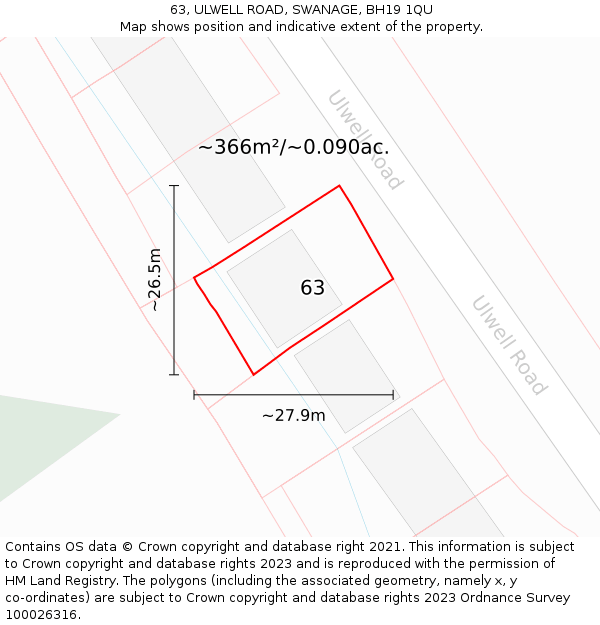 63, ULWELL ROAD, SWANAGE, BH19 1QU: Plot and title map