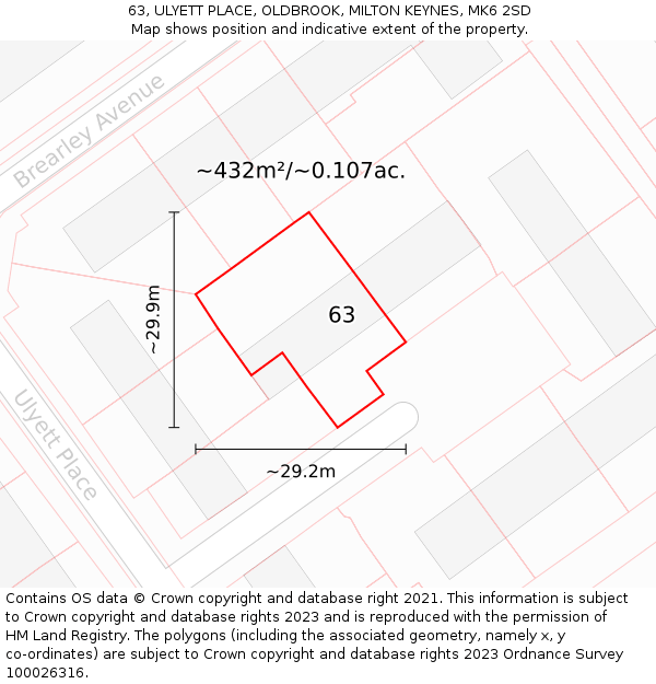 63, ULYETT PLACE, OLDBROOK, MILTON KEYNES, MK6 2SD: Plot and title map