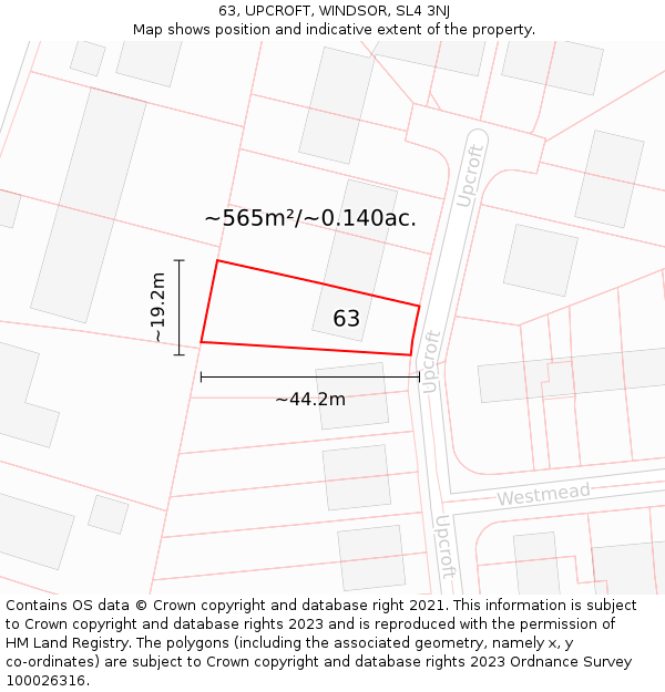 63, UPCROFT, WINDSOR, SL4 3NJ: Plot and title map