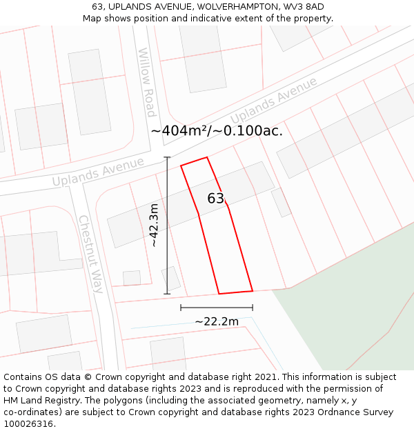 63, UPLANDS AVENUE, WOLVERHAMPTON, WV3 8AD: Plot and title map