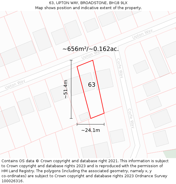 63, UPTON WAY, BROADSTONE, BH18 9LX: Plot and title map