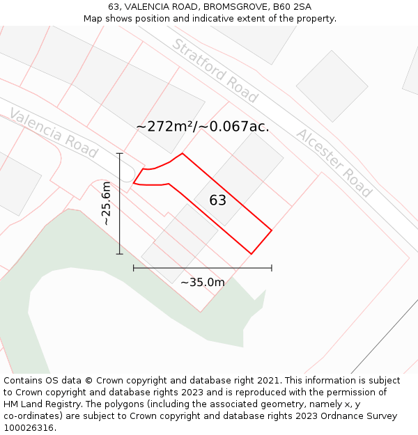 63, VALENCIA ROAD, BROMSGROVE, B60 2SA: Plot and title map