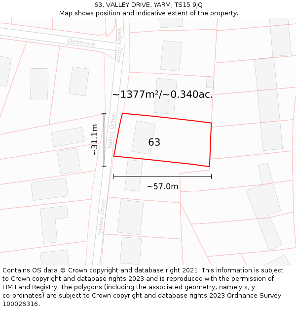 63, VALLEY DRIVE, YARM, TS15 9JQ: Plot and title map