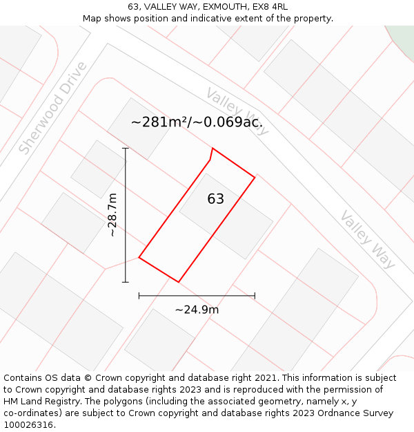 63, VALLEY WAY, EXMOUTH, EX8 4RL: Plot and title map