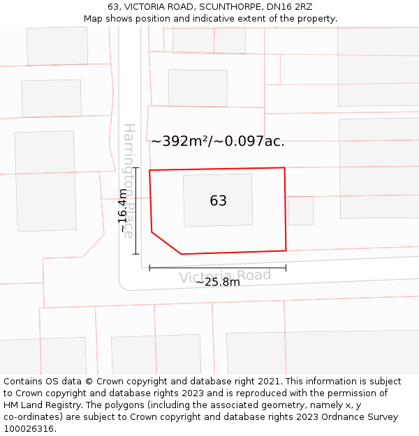 63, VICTORIA ROAD, SCUNTHORPE, DN16 2RZ: Plot and title map