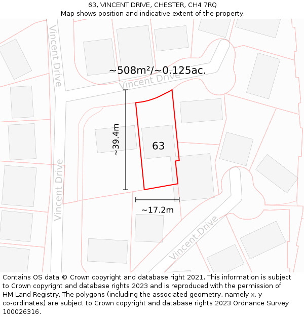 63, VINCENT DRIVE, CHESTER, CH4 7RQ: Plot and title map
