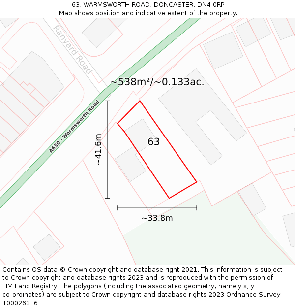 63, WARMSWORTH ROAD, DONCASTER, DN4 0RP: Plot and title map