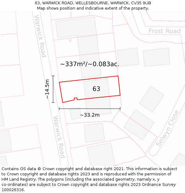 63, WARWICK ROAD, WELLESBOURNE, WARWICK, CV35 9UB: Plot and title map