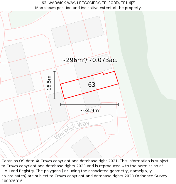 63, WARWICK WAY, LEEGOMERY, TELFORD, TF1 6JZ: Plot and title map