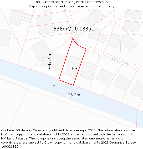 63, WATERSIDE, SILSDEN, KEIGHLEY, BD20 0LQ: Plot and title map