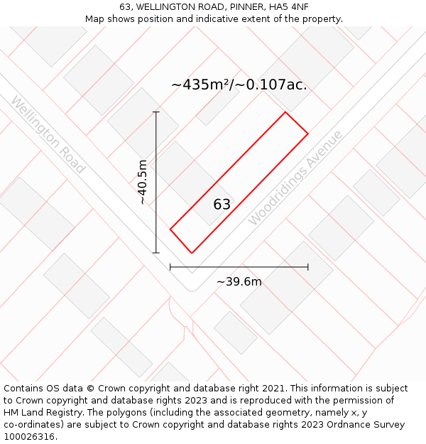 63, WELLINGTON ROAD, PINNER, HA5 4NF: Plot and title map