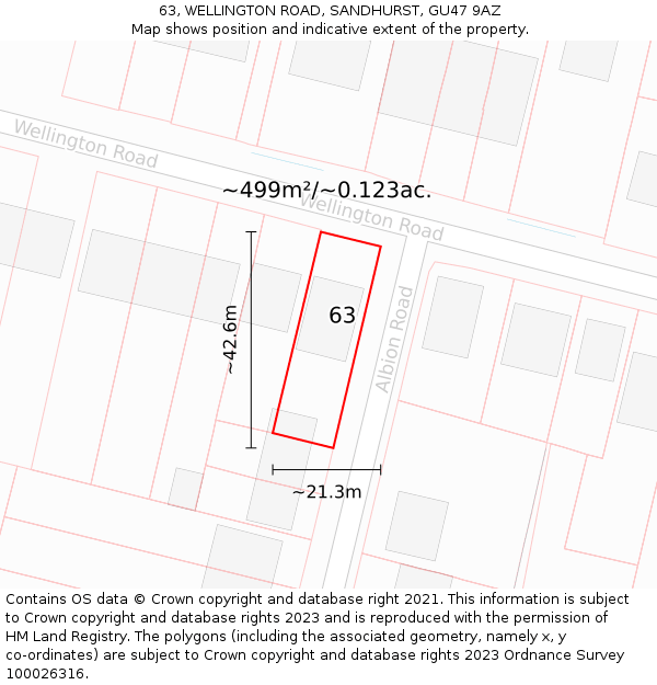 63, WELLINGTON ROAD, SANDHURST, GU47 9AZ: Plot and title map