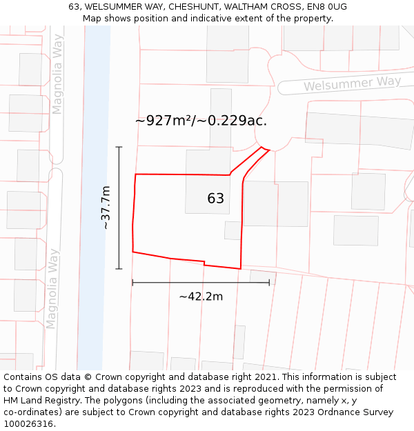 63, WELSUMMER WAY, CHESHUNT, WALTHAM CROSS, EN8 0UG: Plot and title map
