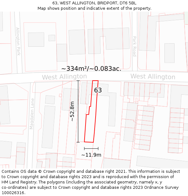 63, WEST ALLINGTON, BRIDPORT, DT6 5BL: Plot and title map