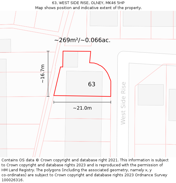 63, WEST SIDE RISE, OLNEY, MK46 5HP: Plot and title map