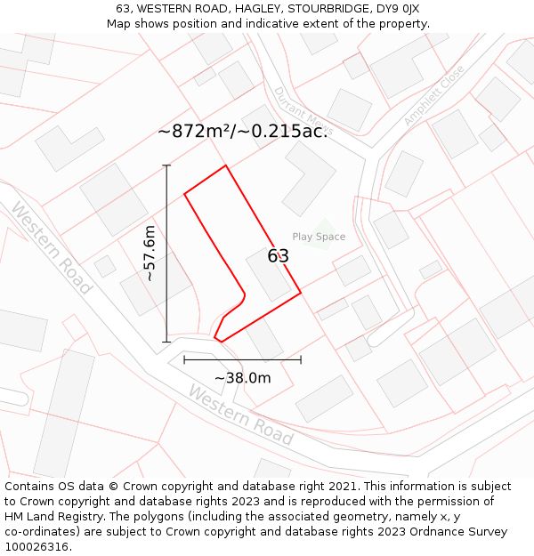 63, WESTERN ROAD, HAGLEY, STOURBRIDGE, DY9 0JX: Plot and title map