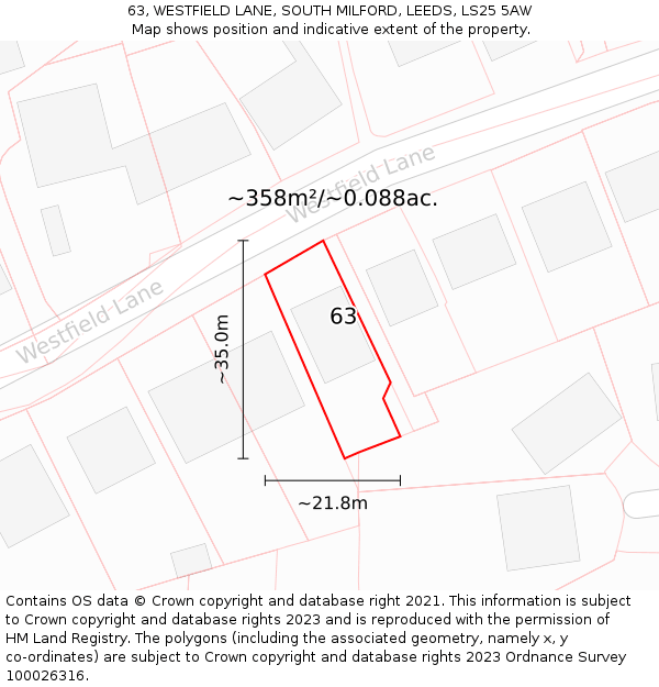 63, WESTFIELD LANE, SOUTH MILFORD, LEEDS, LS25 5AW: Plot and title map