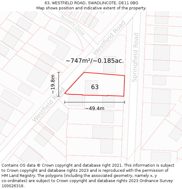 63, WESTFIELD ROAD, SWADLINCOTE, DE11 0BG: Plot and title map