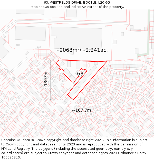 63, WESTFIELDS DRIVE, BOOTLE, L20 6GJ: Plot and title map