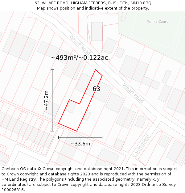 63, WHARF ROAD, HIGHAM FERRERS, RUSHDEN, NN10 8BQ: Plot and title map